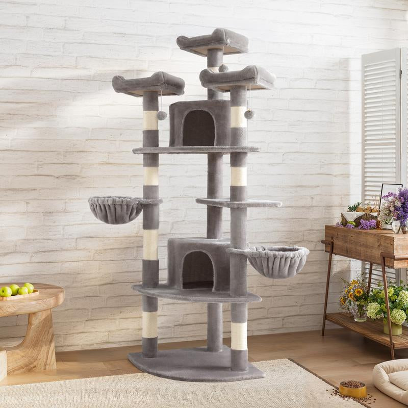 SHA CERLIN 73-Inch Fan-Shaped Corner Cat Tree for Indoor Cats -Save Space with Multi-Level Perches, Condo, Sisal Scratching Posts (Blue/Gray/Beige/Pink/Leopard/White&Black Spot）#Tiktokshopfalldealsforyou#Christmasgifts #Winterfashion