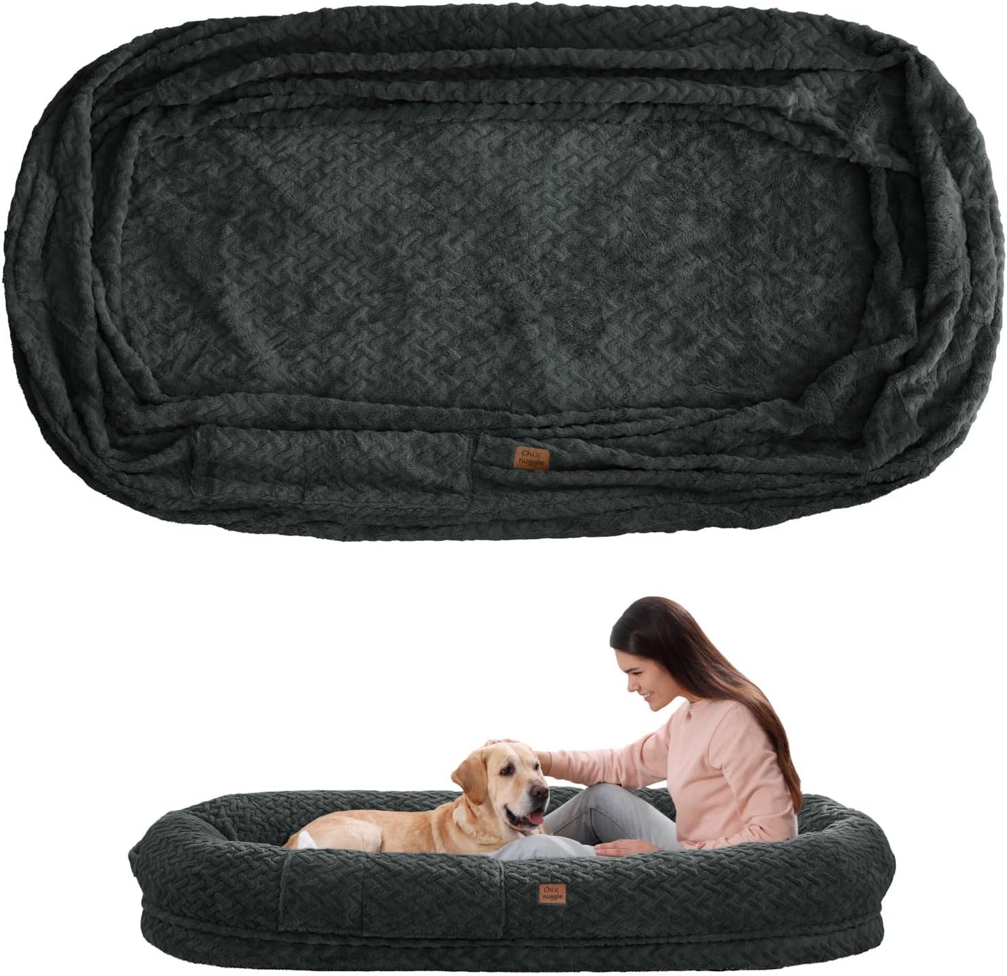 Human Dog Bed with Blanket – Oversized Plush Pet Bed for Adults & Dogs | Cozy Washable Lounger