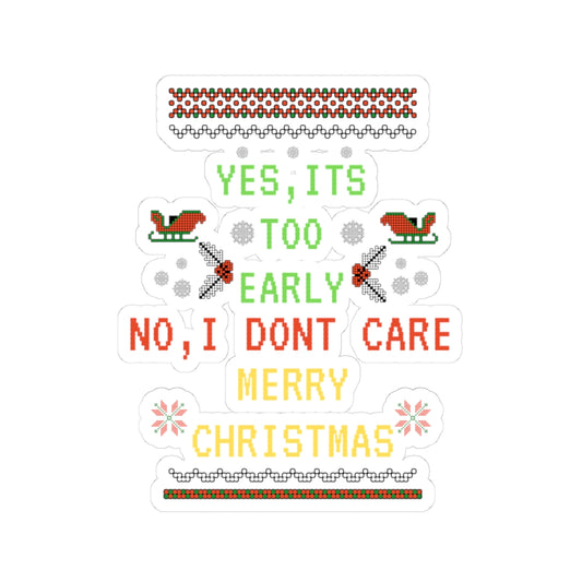 Set of Christmas-themed stickers with humorous text and designs on a white background