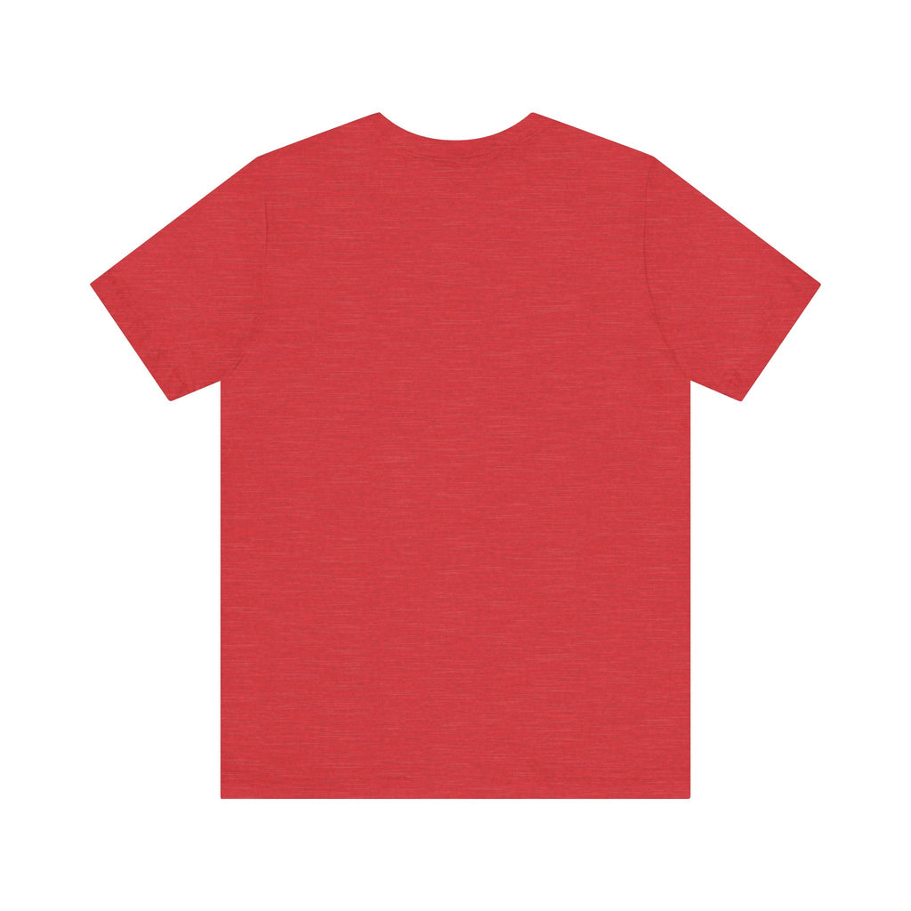 Back view of a plain heather red t-shirt on a white background
