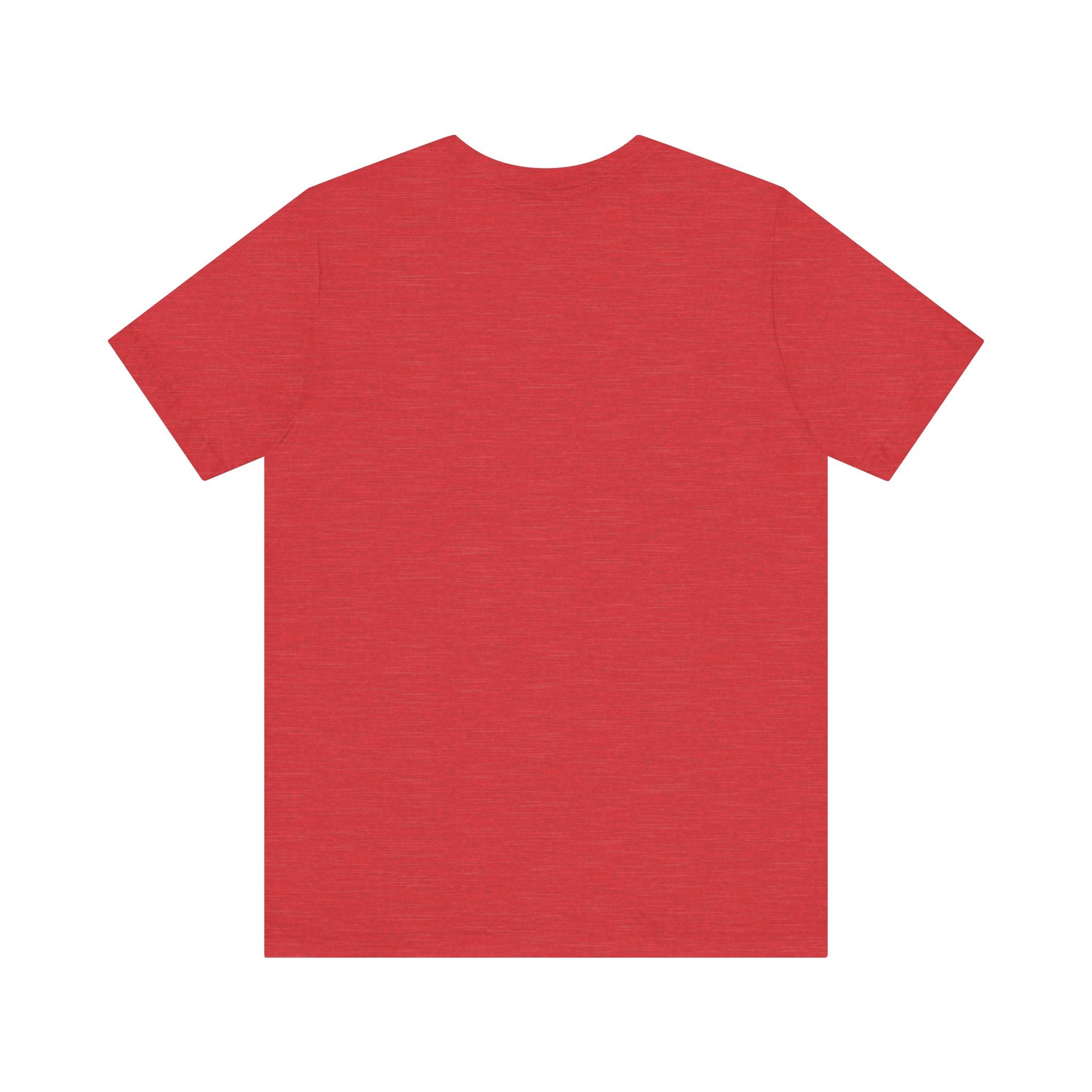 Back view of a plain heather red t-shirt on a white background