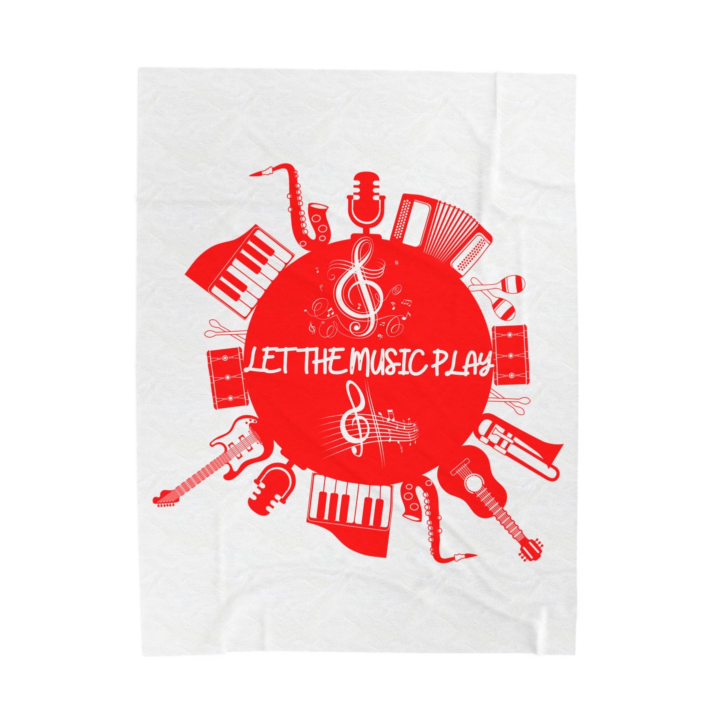 Instrument blanket with guitar, piano, saxophone and microphone artwork