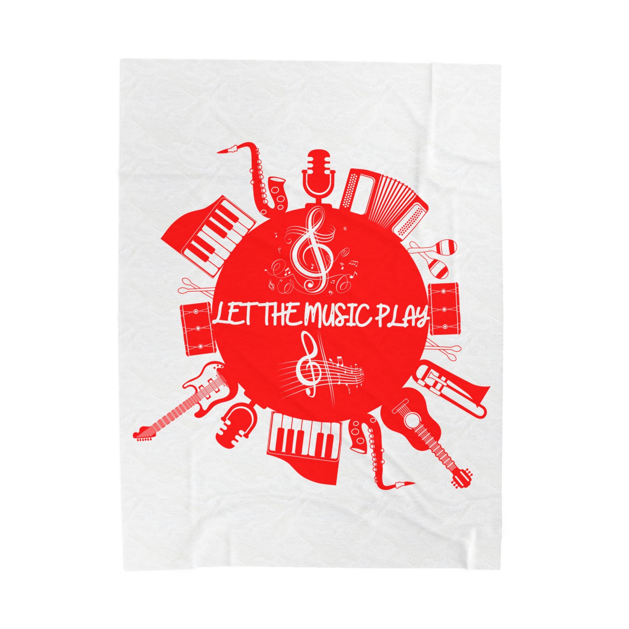Instrument blanket with guitar, piano, saxophone and microphone artwork