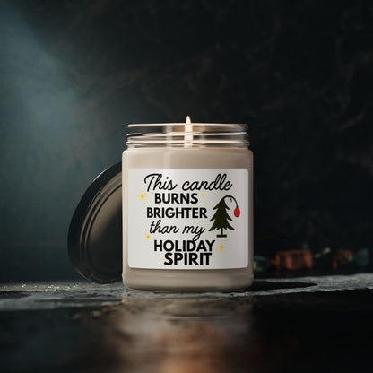 Candle with a humorous label on a dark background