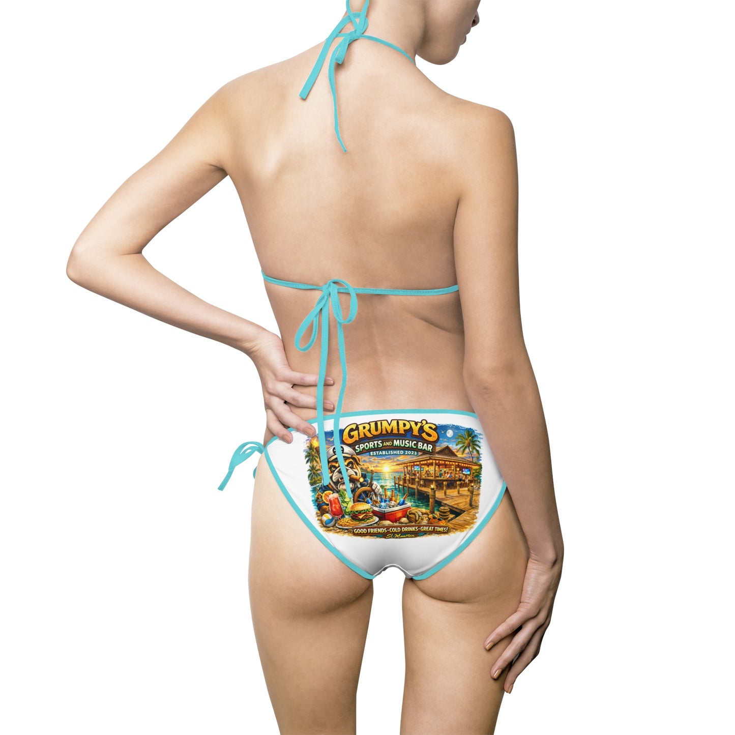 "GRUMPYS DIVE SHACK" Tropical Beach Bikini Swimsuit.