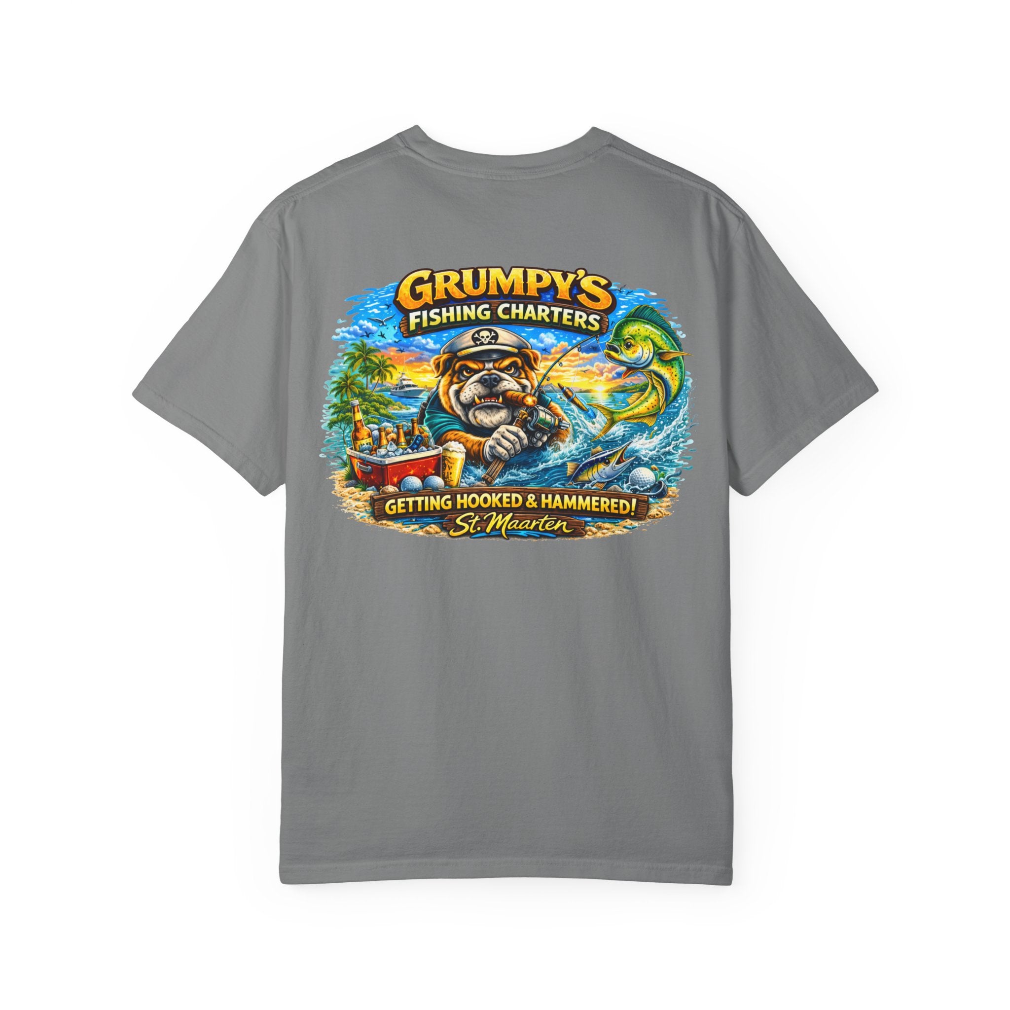 Berry Grumpy's Fishing Charters Tee – "Hooked & Hammered", t-shirt product image 16, size L.