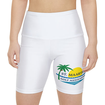 St. Maarten Golf Association Women's Workout Shorts — Tropical Palm & Sunset Activewear