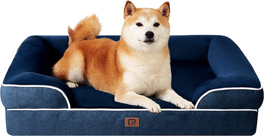 The Royal Canine Cloud: A Memory Foam Throne for Your Big Furry Couch Potato, Complete with Waterproof Armor and a Washable Cape in Navy!