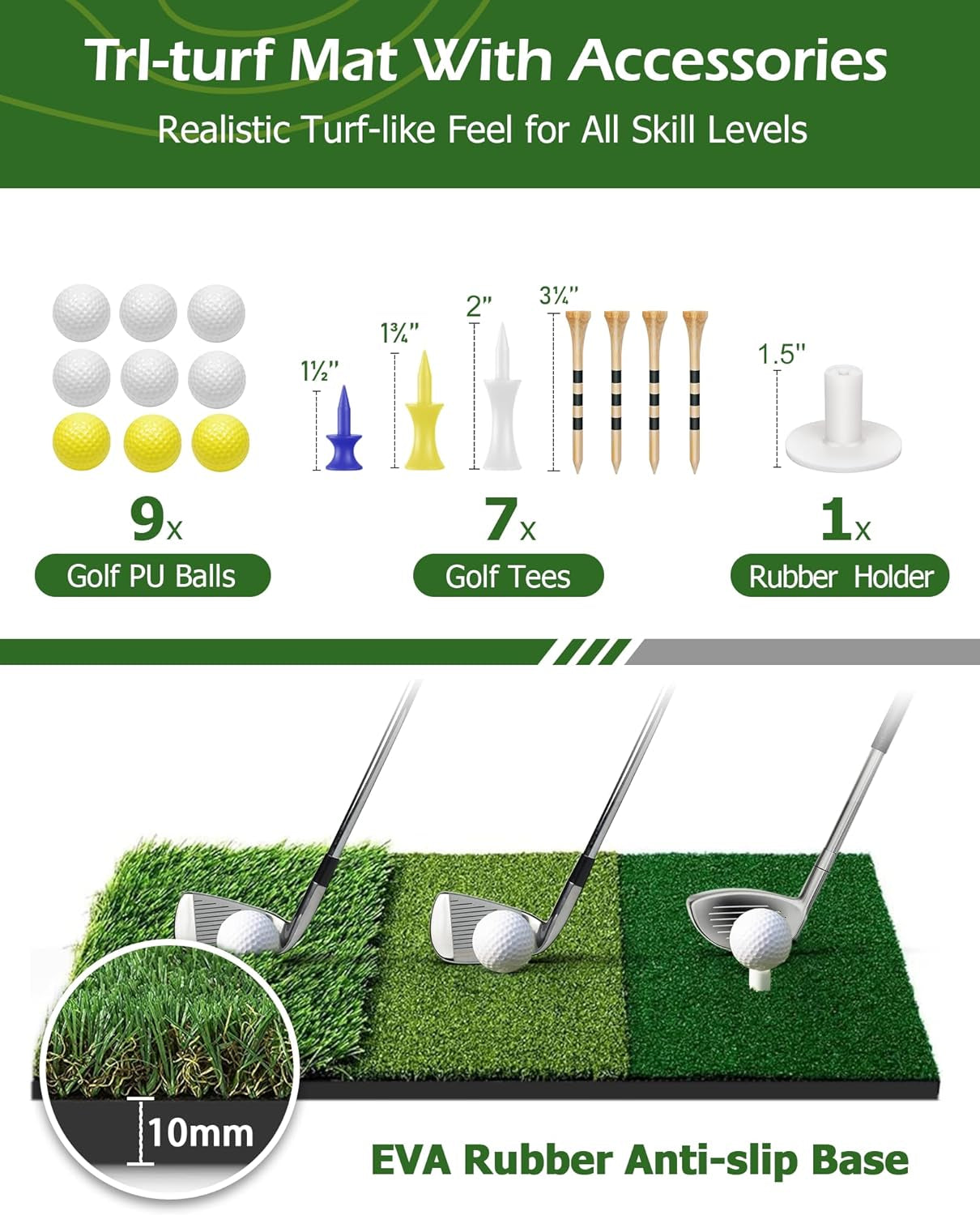 Golf Net - 10X7Ft Golf Practice Nets for Backyard Driving Chipping - Golf Hitting Net with Tri-Turf Golf Mat - Personal Golf Training Equipment for Indoor Outdoor Use - Gifts for Men/Golfers