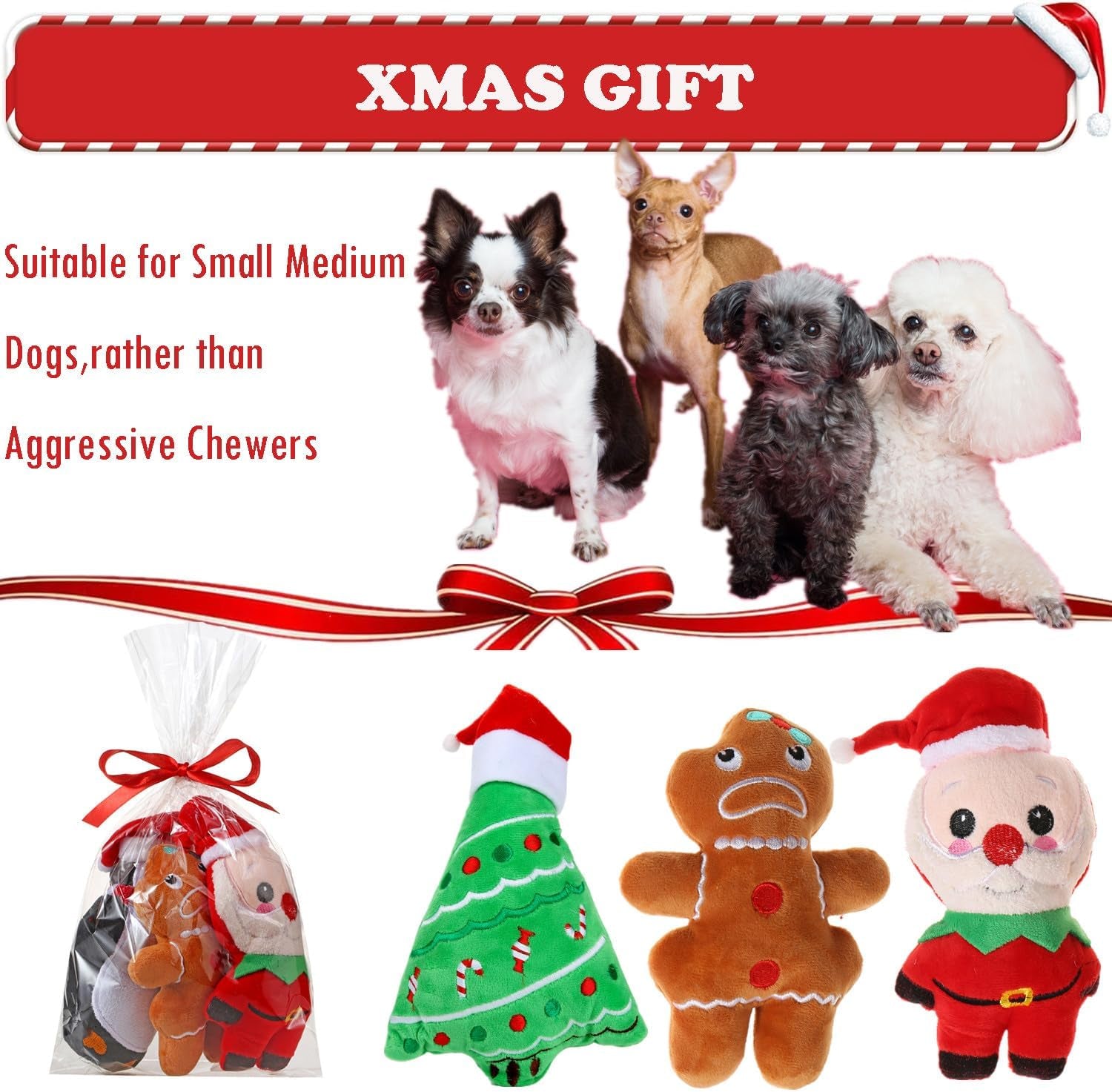 Get Your Pup in the Holiday Spirit with Our Adorable Plush Squeaky Christmas Dog Toy Set! 🎄🐾