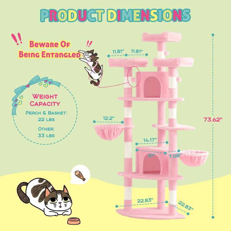 SHA CERLIN 73-Inch Fan-Shaped Corner Cat Tree for Indoor Cats -Save Space with Multi-Level Perches, Condo, Sisal Scratching Posts (Blue/Gray/Beige/Pink/Leopard/White&Black Spot）#Tiktokshopfalldealsforyou#Christmasgifts #Winterfashion