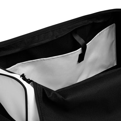 Inside of white duffel bag
