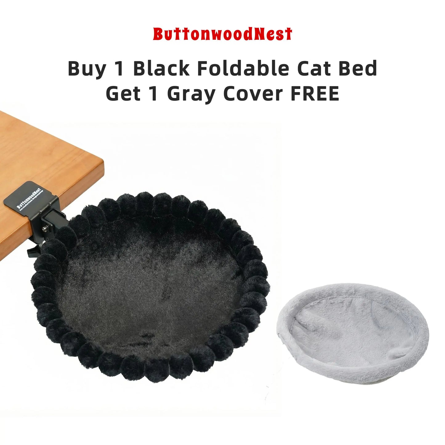 ButtonwoodNest Premium Foldable Cat Bed - Space-Saving Clip-On Perch for Desk & Windowsill - Supports Up to 40 lbs