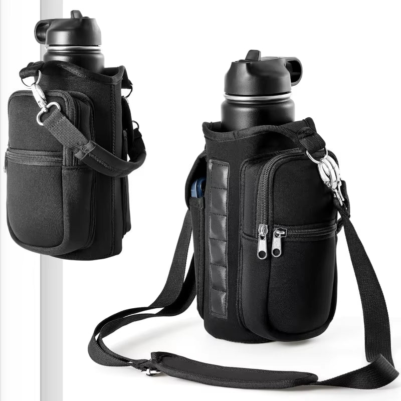 Magnetic Water Bottle Carrier with Phone Pocket & Shoulder Strap - 6 Built-In Magnets for Ultimate Convenience