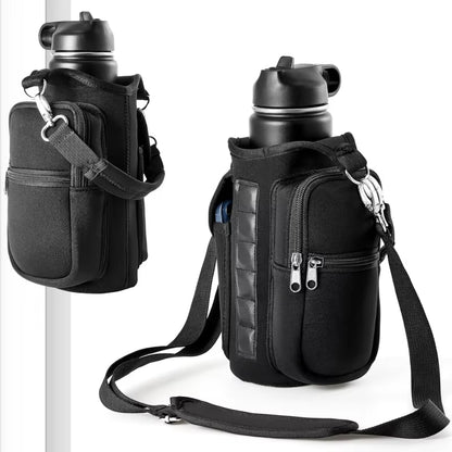 Magnetic Water Bottle Carrier with Phone Pocket & Shoulder Strap - 6 Built-In Magnets for Ultimate Convenience