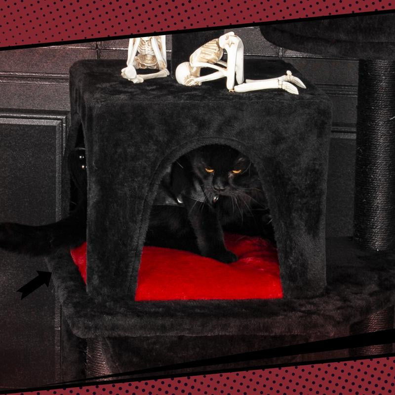 [Petlife] Halloween Cat Tree – Black Castle Series | Multi-Level Cat Tower with Cozy Hideouts, Scratch Posts & Hanging Toys – Spooky & Cute Indoor Playground