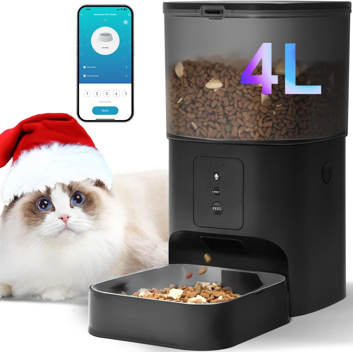 Feline Fine Dining: The 4L Cat Chow Chomper with a 10-Second Meow Message and Meal Madness for 8 Times a Day!