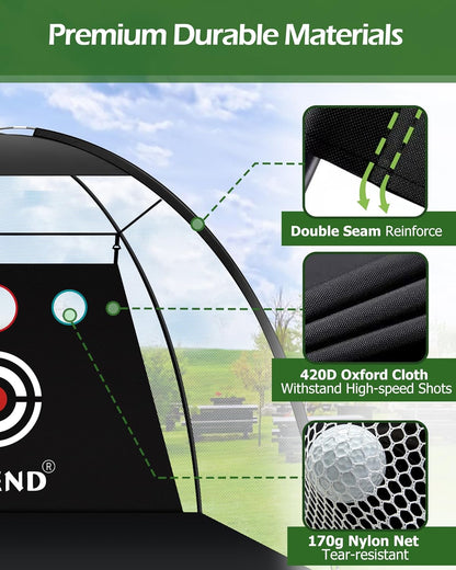 Golf Net - 10X7Ft Golf Practice Nets for Backyard Driving Chipping - Golf Hitting Net with Tri-Turf Golf Mat - Personal Golf Training Equipment for Indoor Outdoor Use - Gifts for Men/Golfers