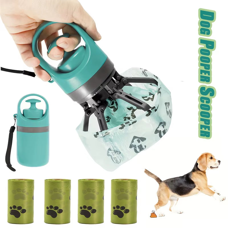 Portable Dog Pooper Scooper  with a built-In garbage bag holder with a unique no touch design. 