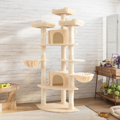 SHA CERLIN 73-Inch Fan-Shaped Corner Cat Tree for Indoor Cats -Save Space with Multi-Level Perches, Condo, Sisal Scratching Posts (Blue/Gray/Beige/Pink/Leopard/White&Black Spot）#Tiktokshopfalldealsforyou#Christmasgifts #Winterfashion