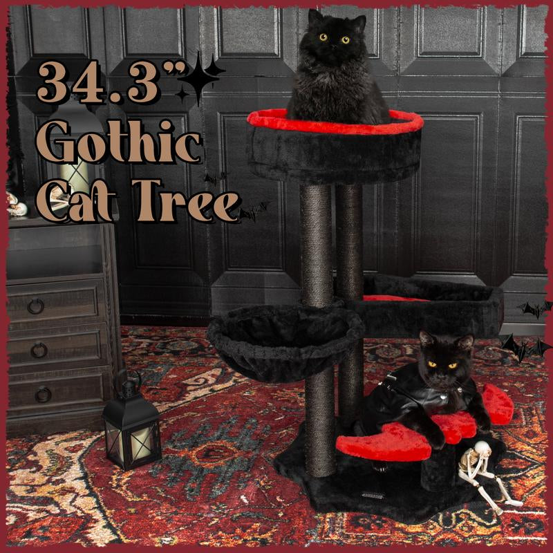 [Petlife] Halloween Cat Tree – Black Castle Series | Multi-Level Cat Tower with Cozy Hideouts, Scratch Posts & Hanging Toys – Spooky & Cute Indoor Playground