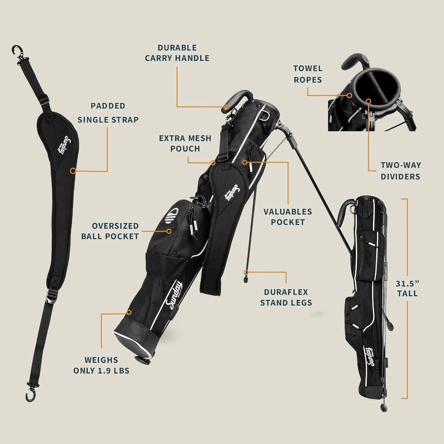 The Original Lightweight Golf Bag with Stand – Easy to carry and super durable.