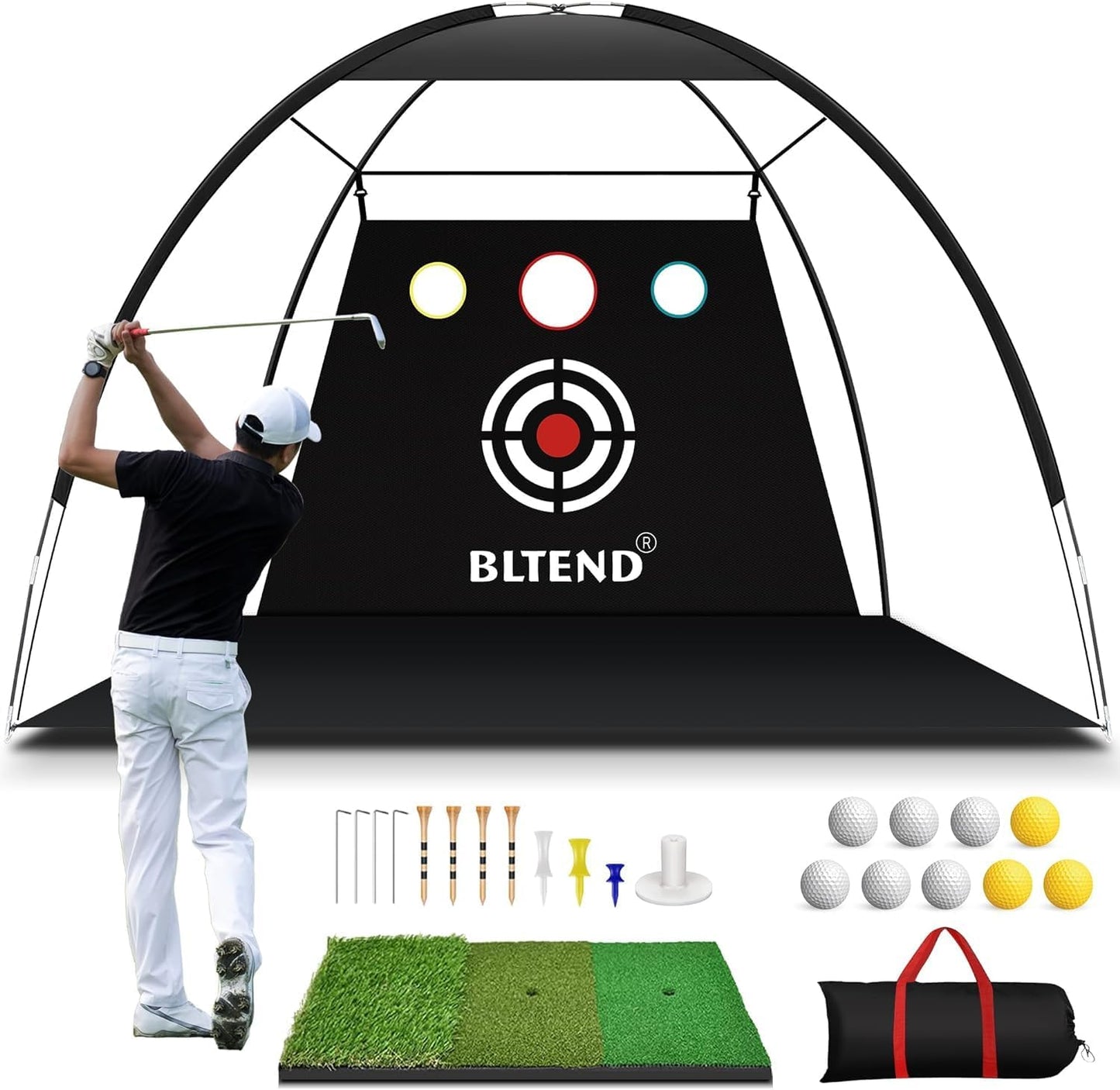 Golf Net - 10X7Ft Golf Practice Nets for Backyard Driving Chipping - Golf Hitting Net with Tri-Turf Golf Mat - Personal Golf Training Equipment for Indoor Outdoor Use - Gifts for Men/Golfers