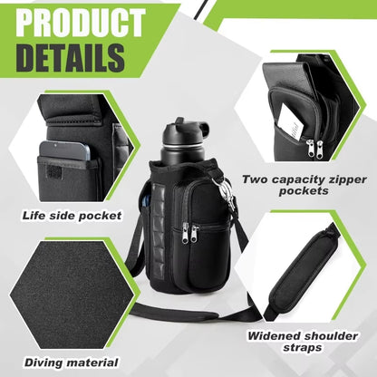 Magnetic Water Bottle Carrier with Phone Pocket & Shoulder Strap - 6 Built-In Magnets for Ultimate Convenience