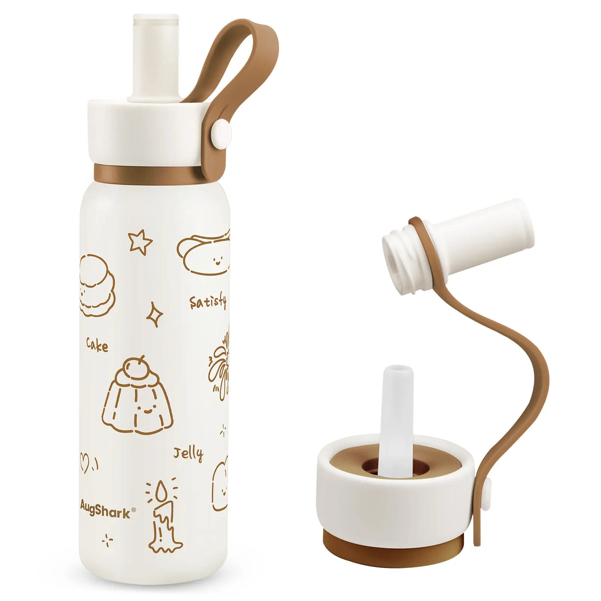 Augshark 24 oz Insulated Water Bottle - Durable 316 Stainless Steel, Leak-Proof with Handle & Flip Straw
